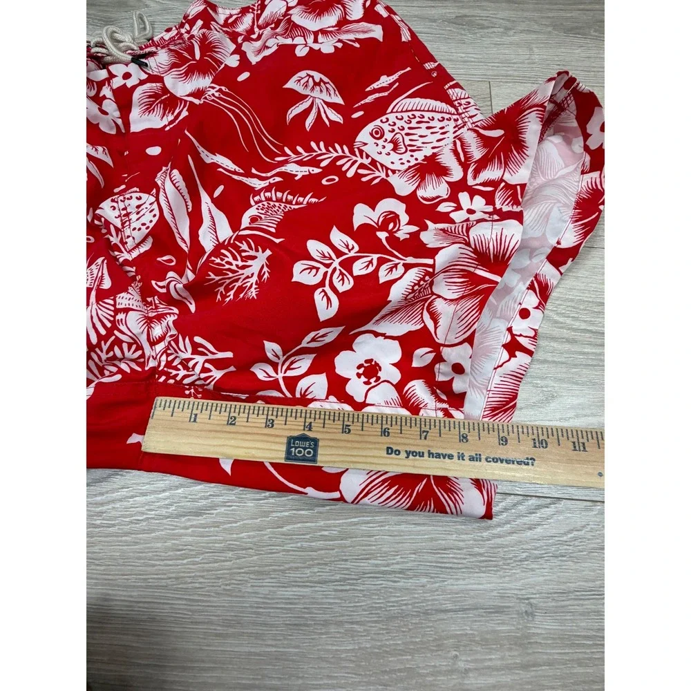 Polo Ralph Lauren Mens 2XB Red White Tropical Fish Hibiscus Swim Trunks Shorts
